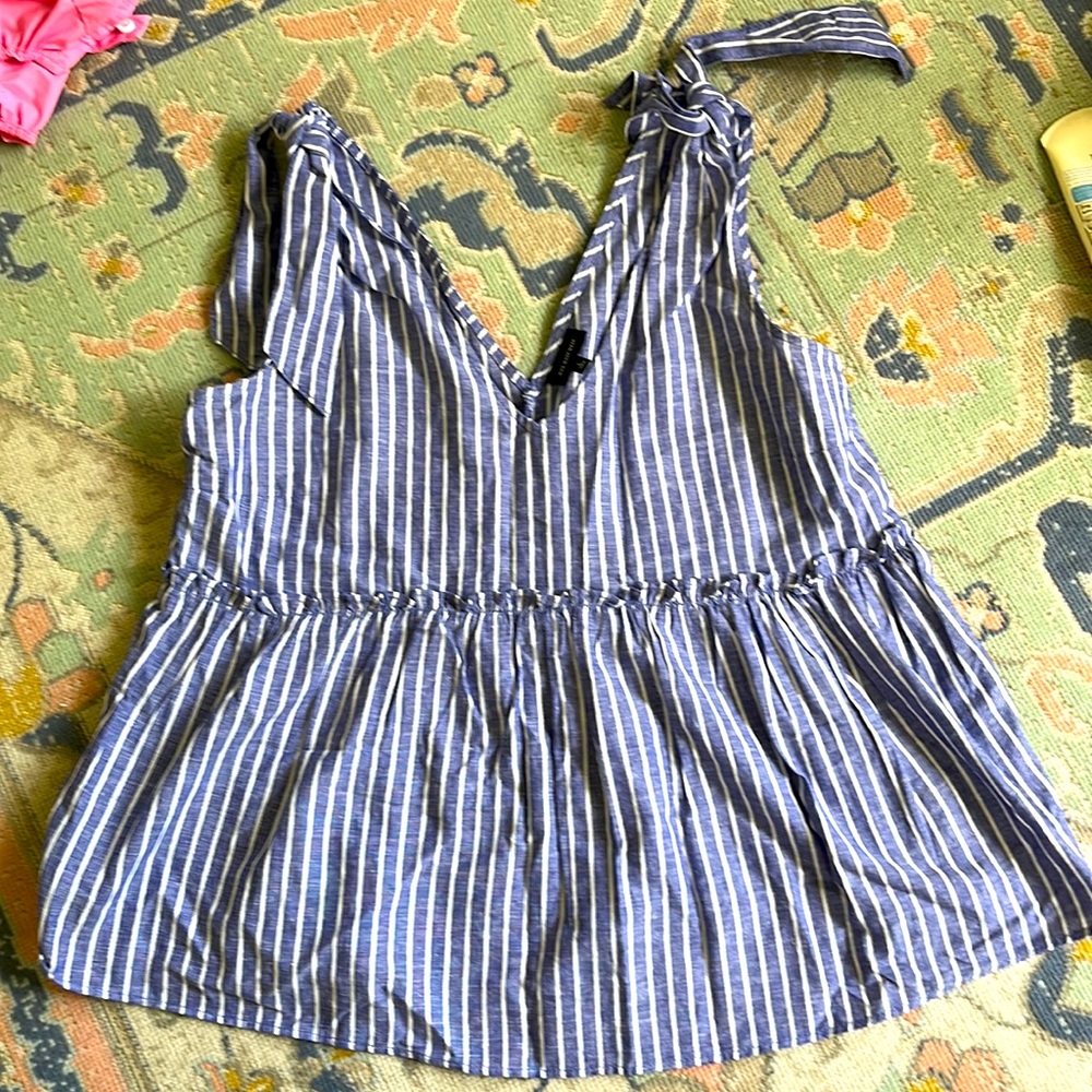 Who What Wear Blue Striped Tie Top
